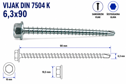 VIJAK DIN 7504 K 6,3x90